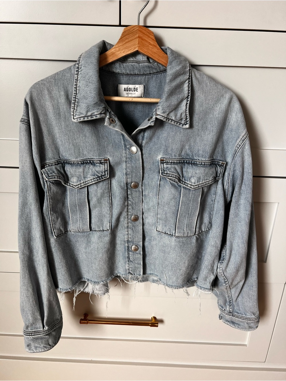 Agolde Nyx Light Blue Cropped Denim Shirt Jacket